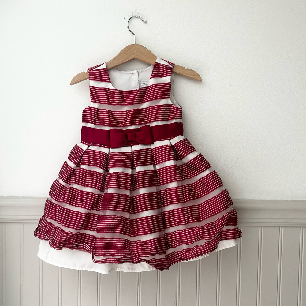 Jona Michelle Girls 2T Red and White Striped Formal Dress